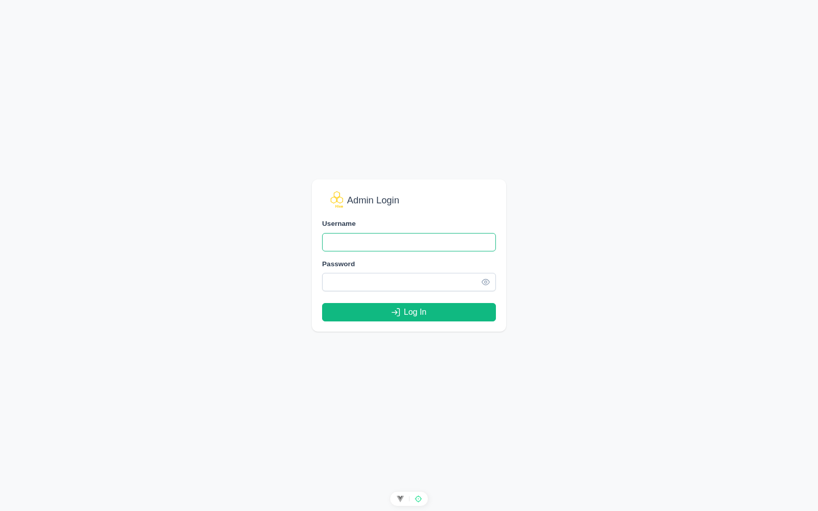 DisplayHive admin login screen