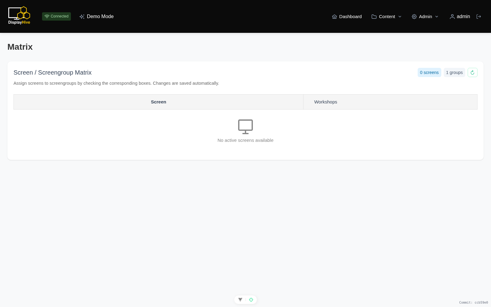Matrix page, a grid for bulk-assigning screens to groups